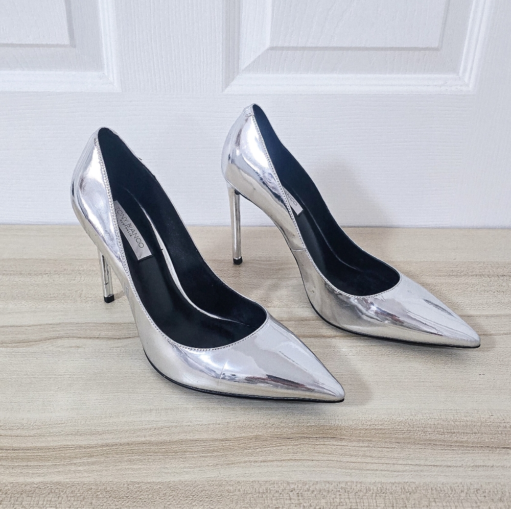 Toni Bianco Anja Metallic Silver Stiletto Heel Pumps Size 8.5 - Picture 7 of 15